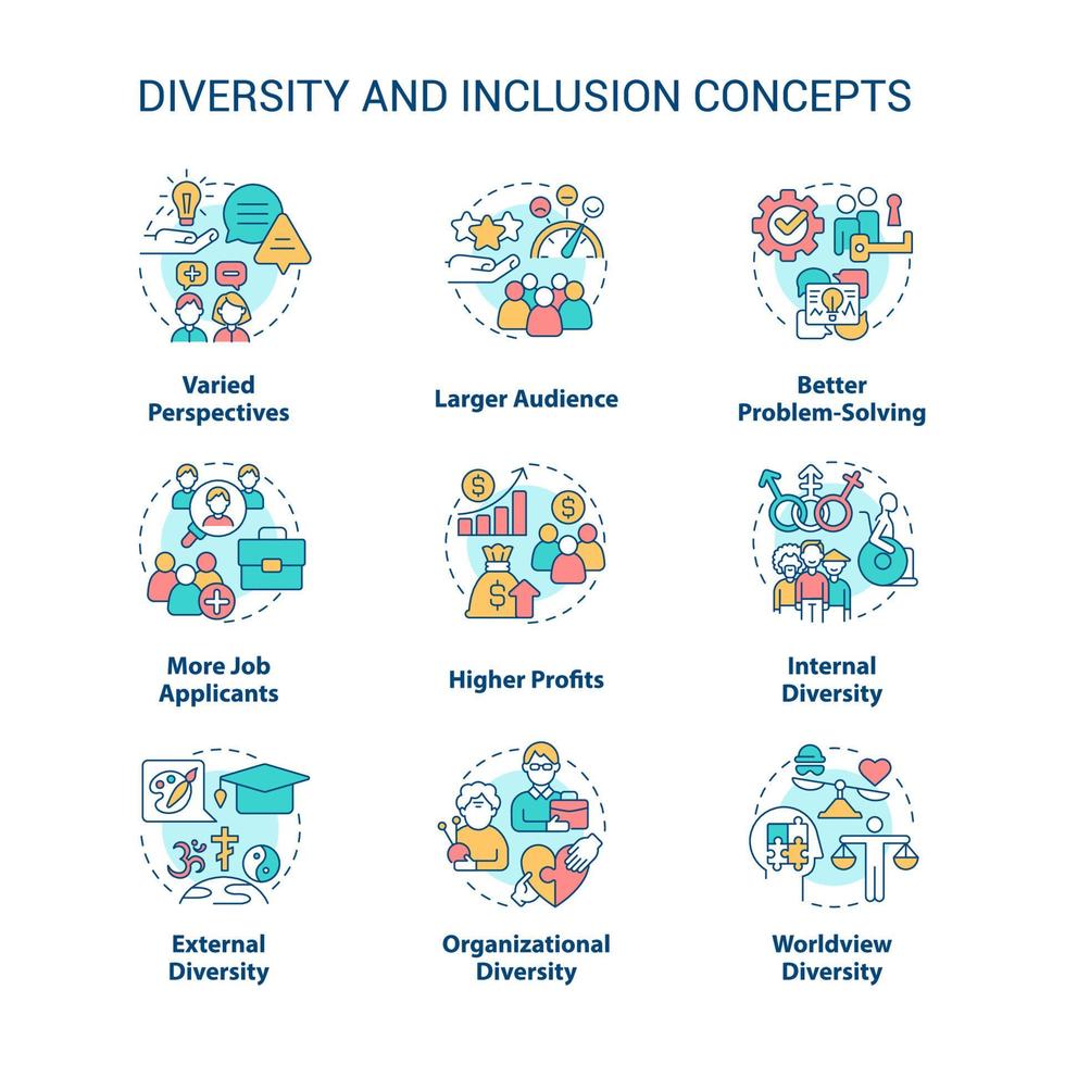 conjunto de iconos de concepto de diversidad e inclusión vector