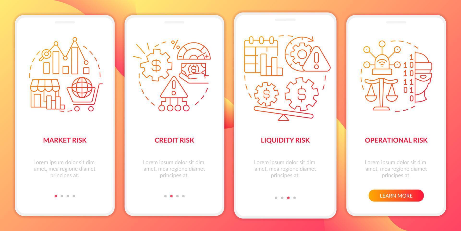 Risk categories gradient red onboarding mobile app screen vector