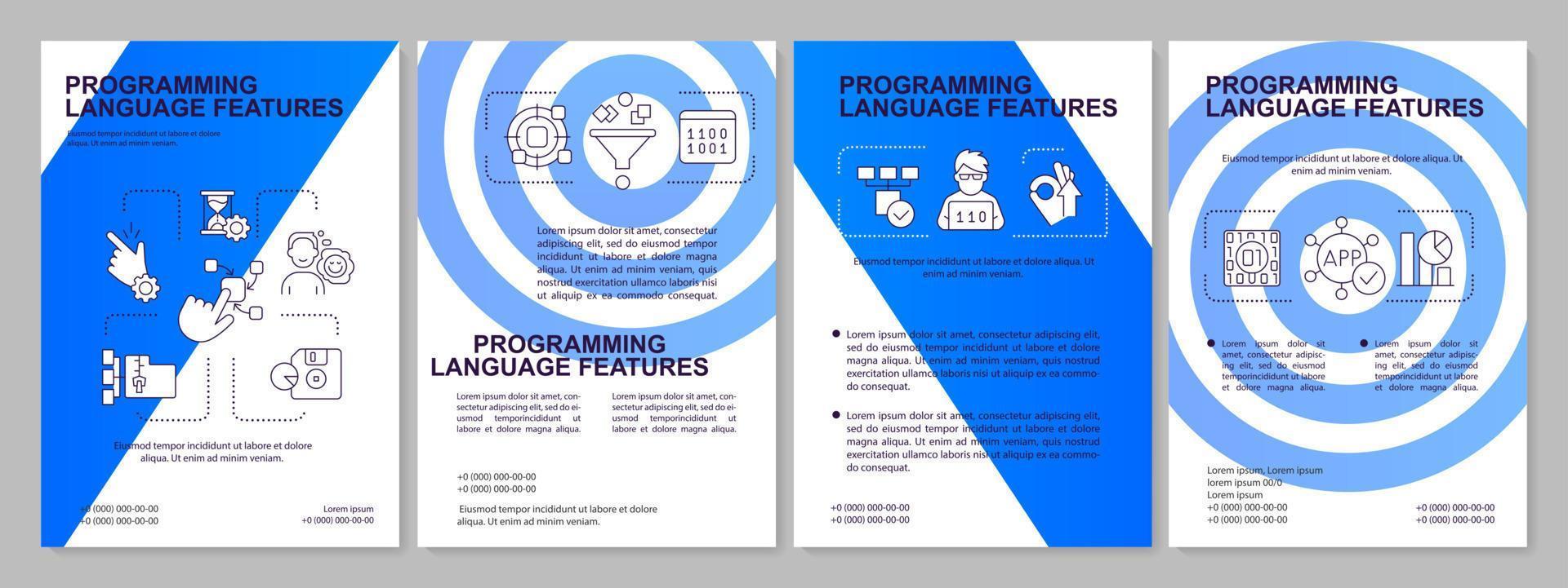 Programming language features blue brochure template vector