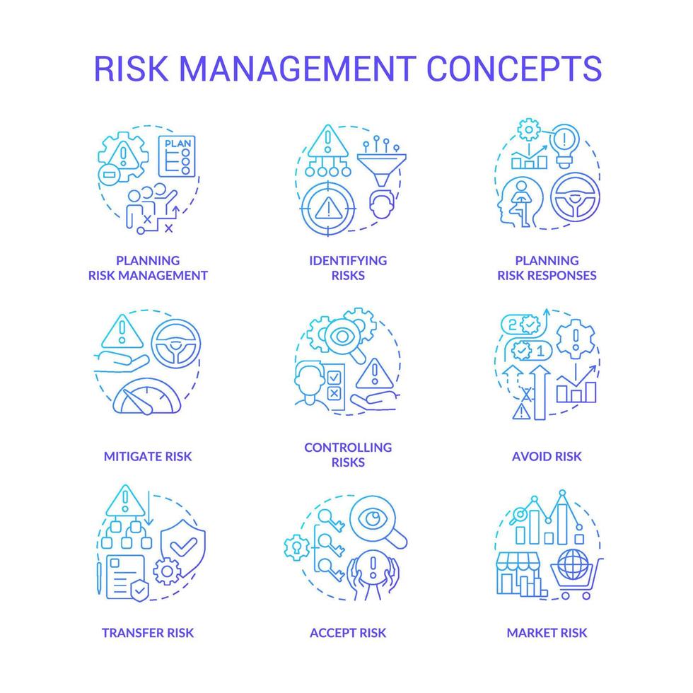 Risk management blue gradient concept icons set vector