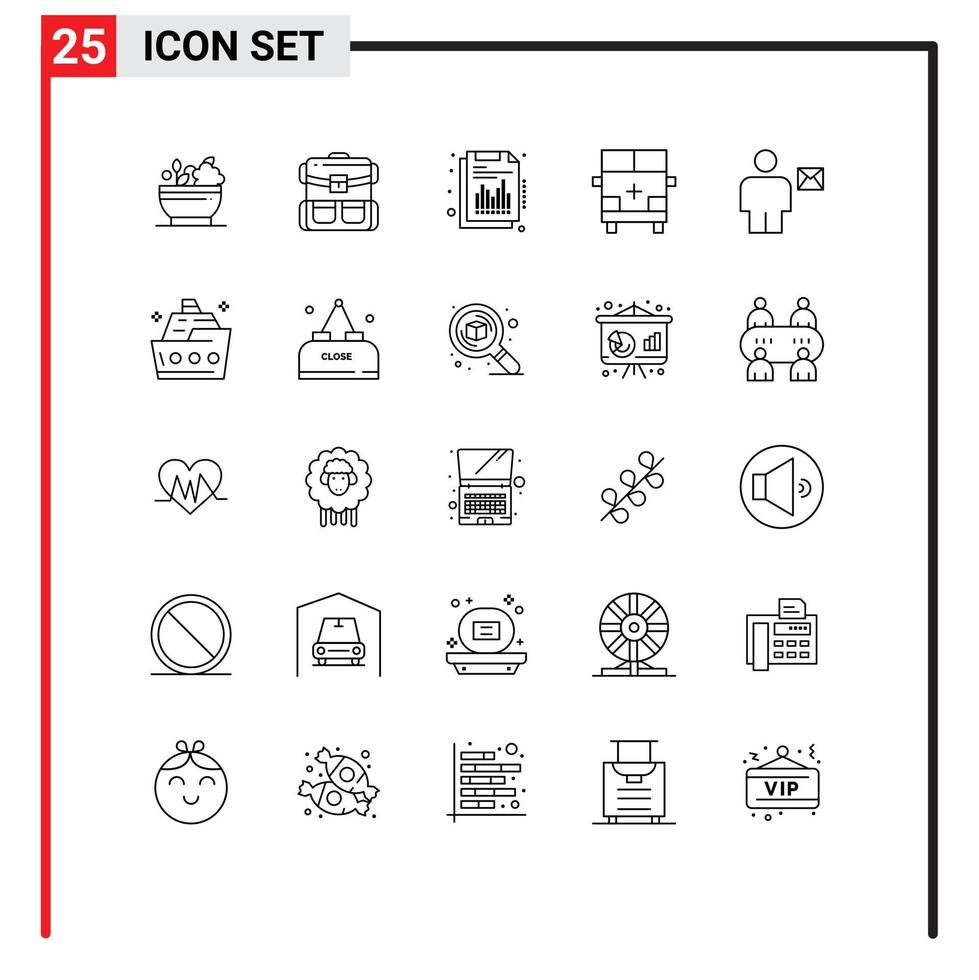 Set of 25 Modern UI Icons Symbols Signs for vehicles outline hiking land report Editable Vector Design Elements