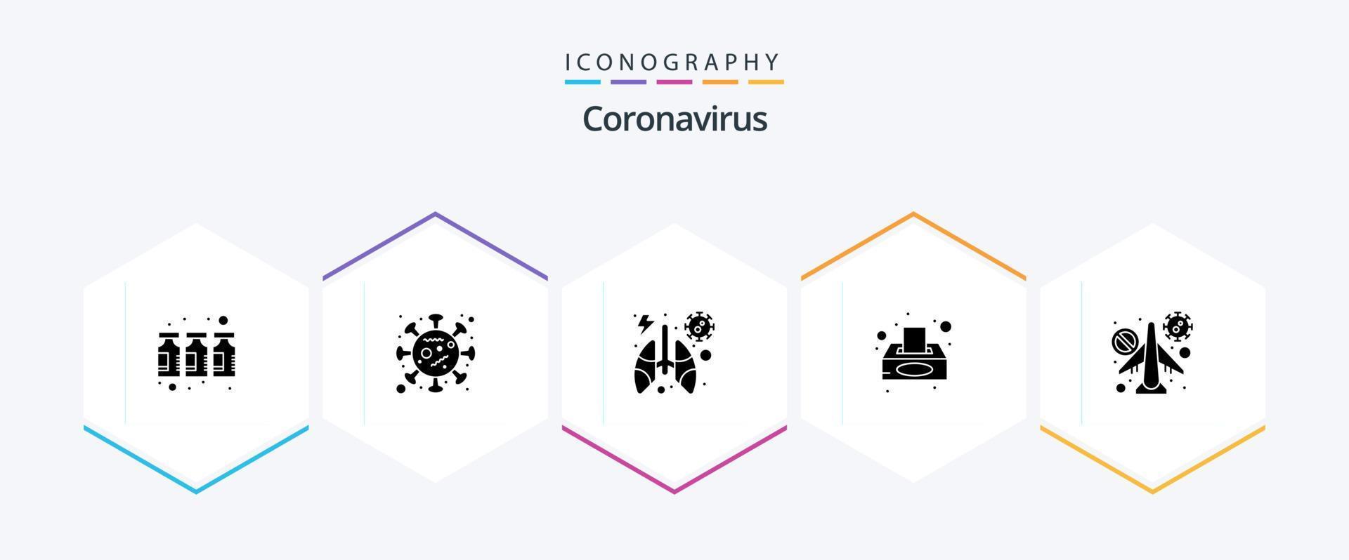 Coronavirus 25 Glyph icon pack including travel. tissue box. anatomy. tissue paper. box vector