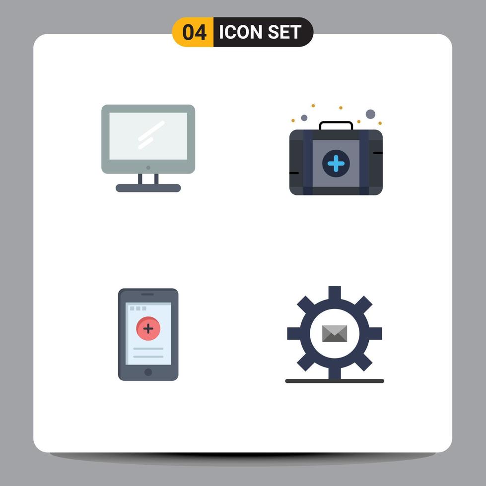4 Universal Flat Icons Set for Web and Mobile Applications computer cell imac first hospital Editable Vector Design Elements