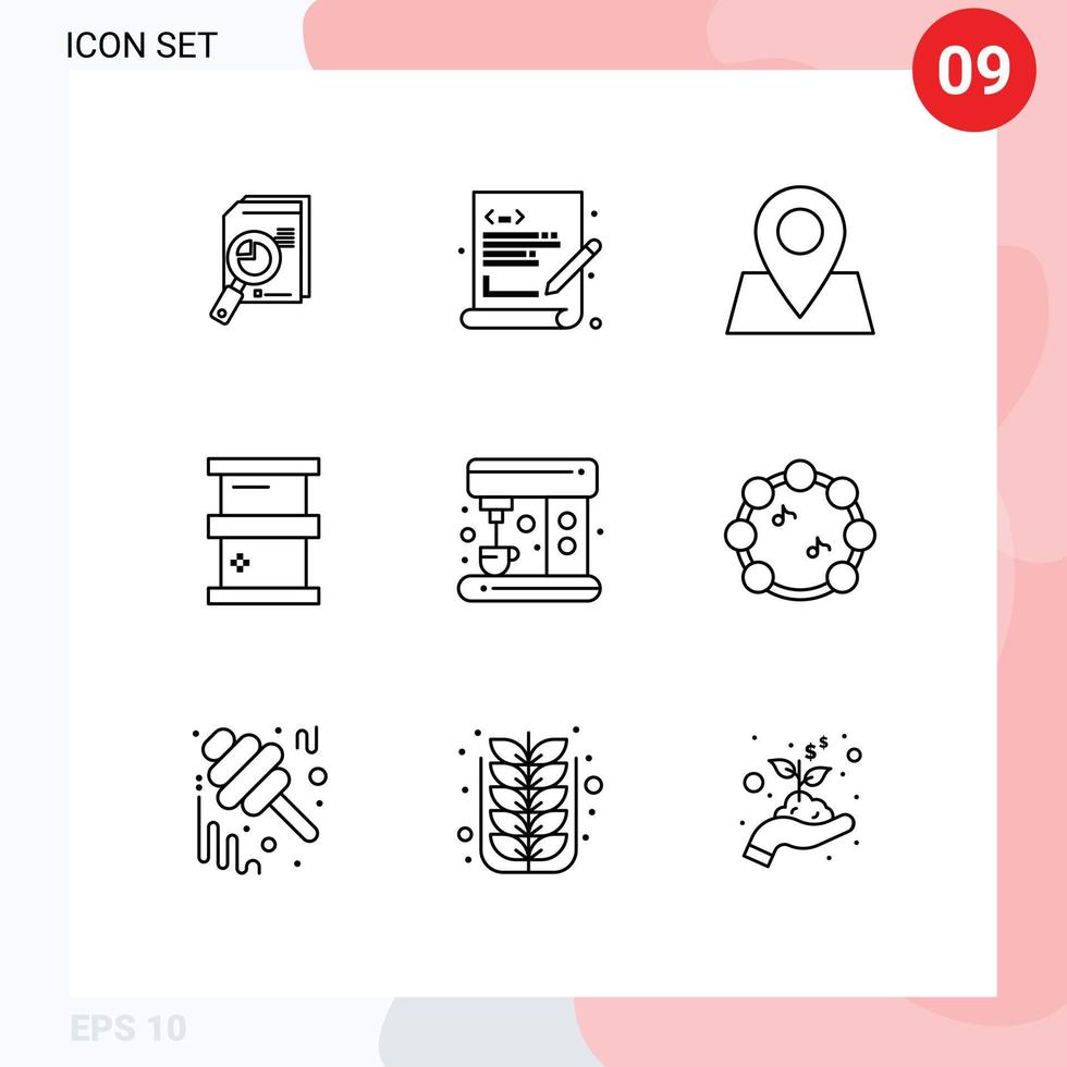 Group of 9 Outlines Signs and Symbols for hazardous biology language biochemistry pointer Editable Vector Design Elements