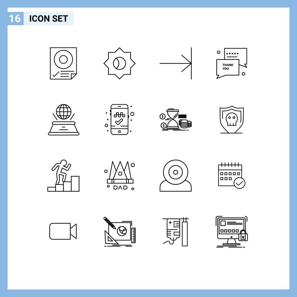 Set of 16 Commercial Outlines pack for imagination world arrow sms you Editable Vector Design Elements
