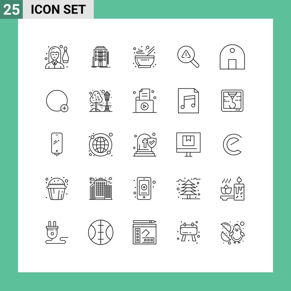 Pictogram Set of 25 Simple Lines of error search hostel find kitchen Editable Vector Design Elements