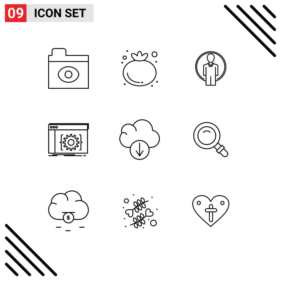 Modern Set of 9 Outlines and symbols such as download cloud login software coding Editable Vector Design Elements