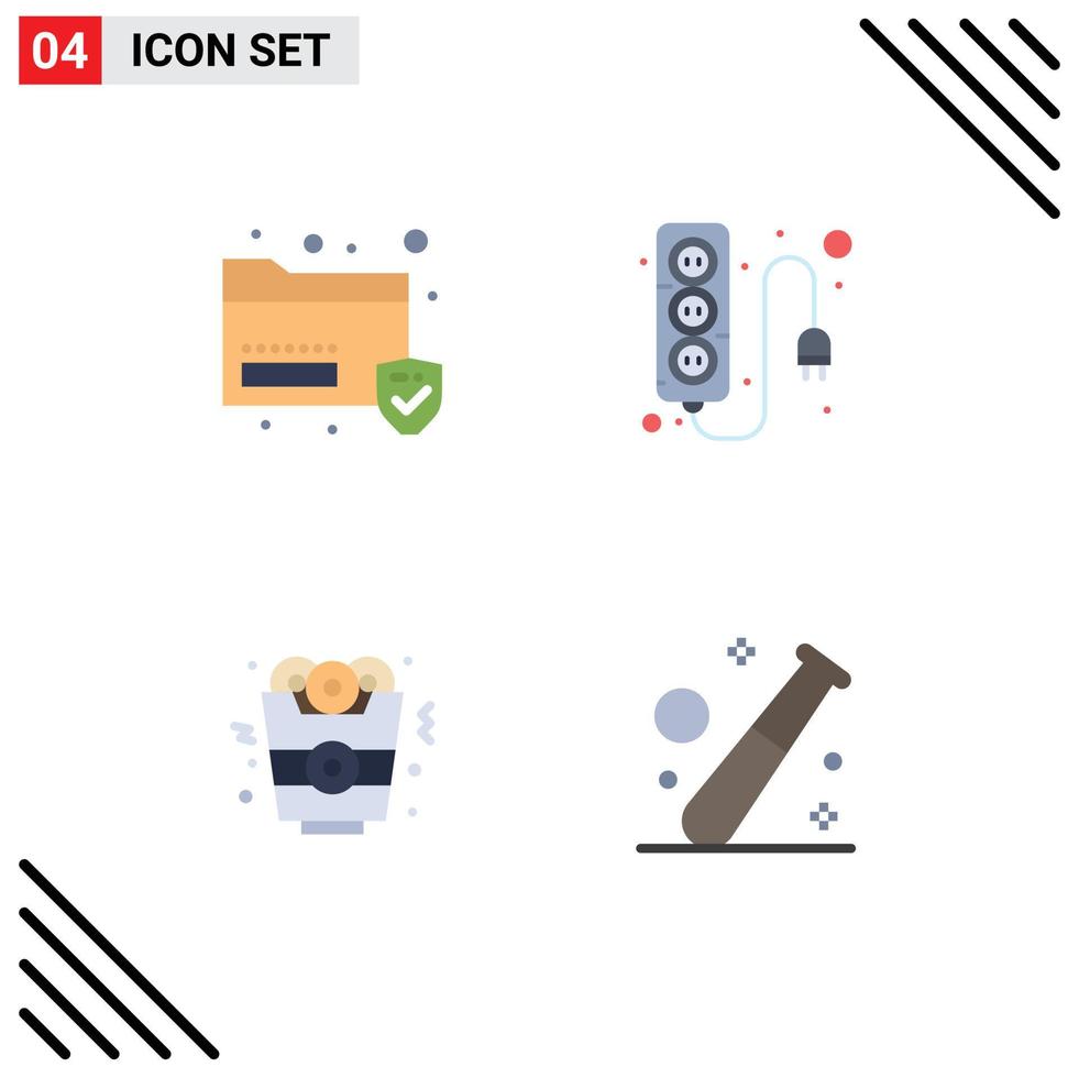 Mobile Interface Flat Icon Set of 4 Pictograms of data fast food security power ball Editable Vector Design Elements