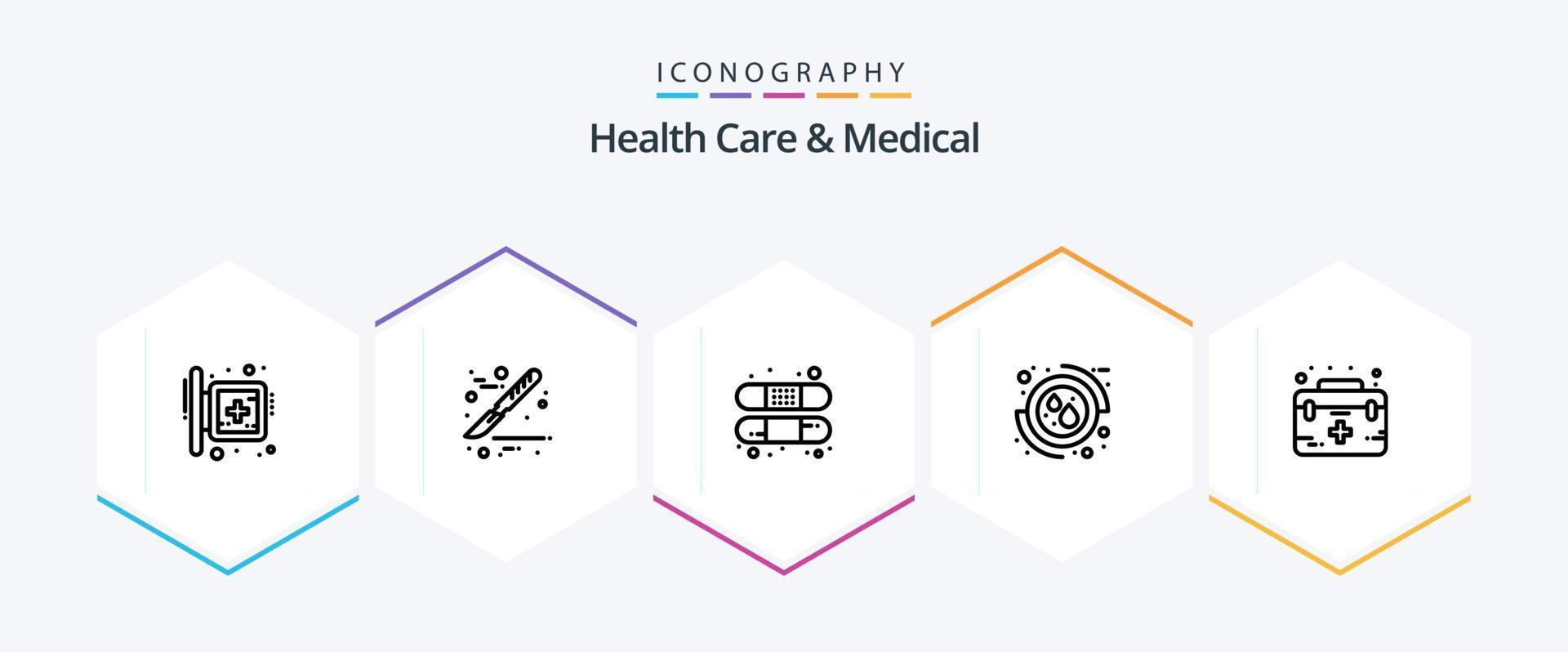 Health Care And Medical 25 Line icon pack including case. care. aid. medical . blood vector
