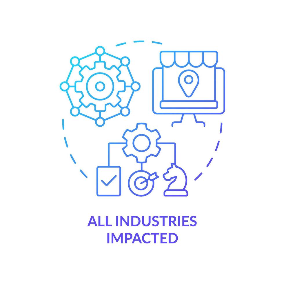 icono de concepto de degradado azul impactado por todas las industrias vector