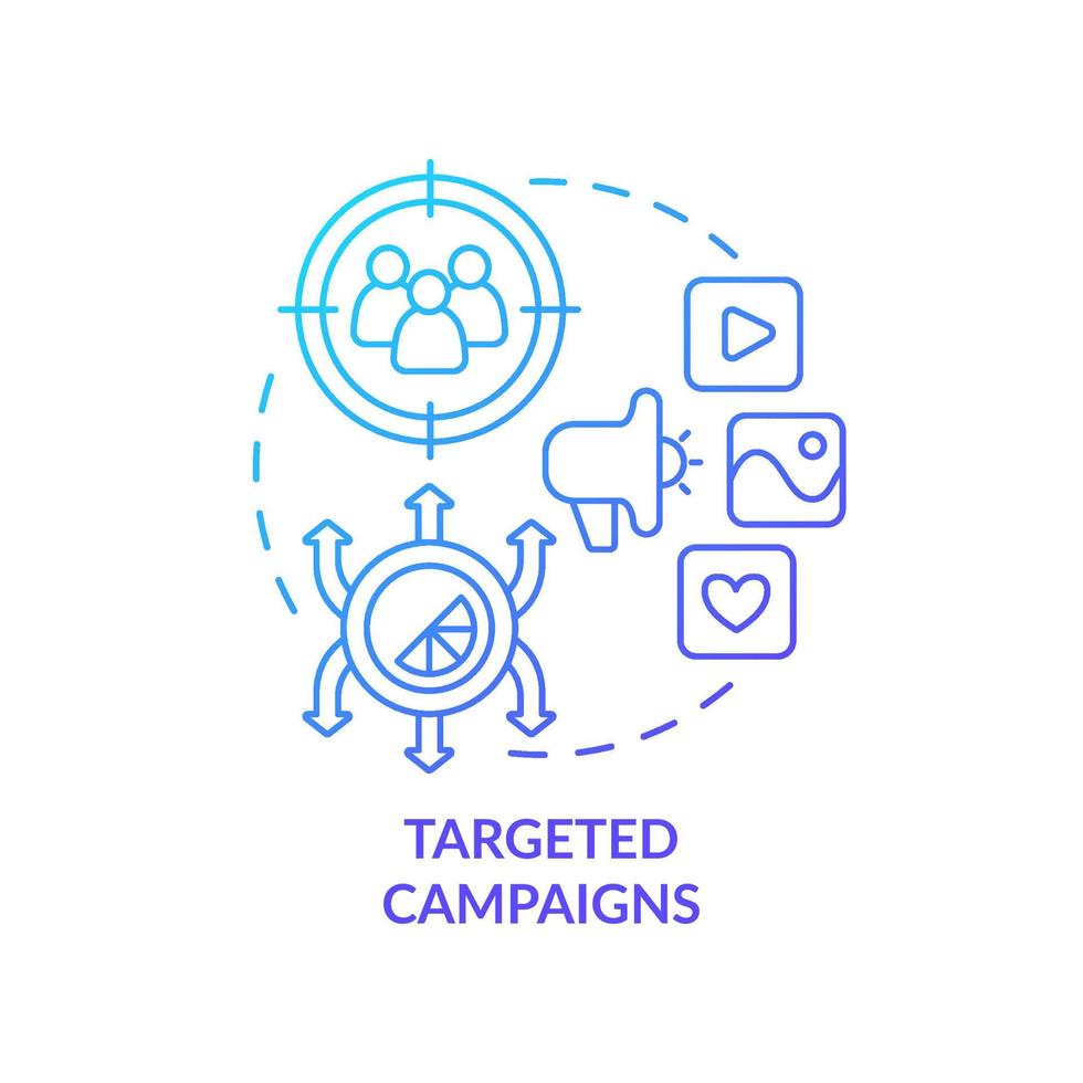 icono de concepto de degradado azul de campañas dirigidas vector