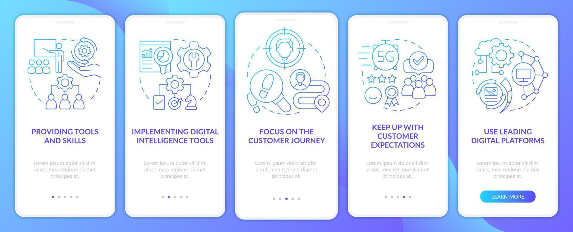 Digital first strategy blue gradient onboarding mobile app screen