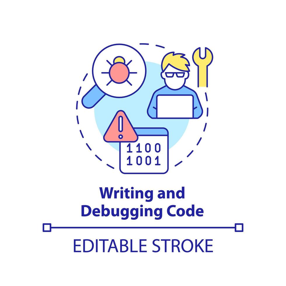 Writing and debugging code concept icon vector