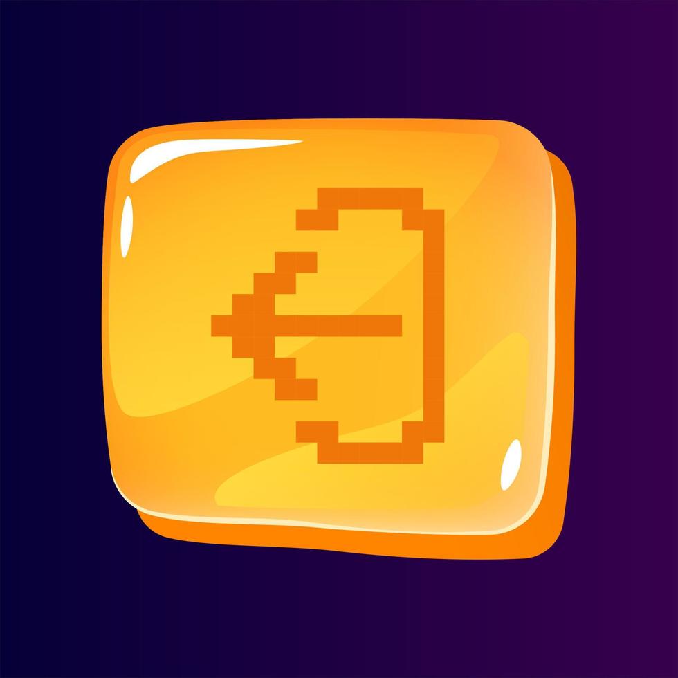 Logout glossy ui button with pixelated icon vector