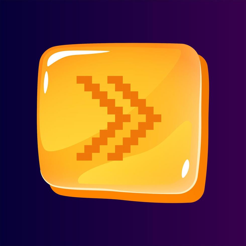 Double right side arrow glossy ui button with pixelated icon vector