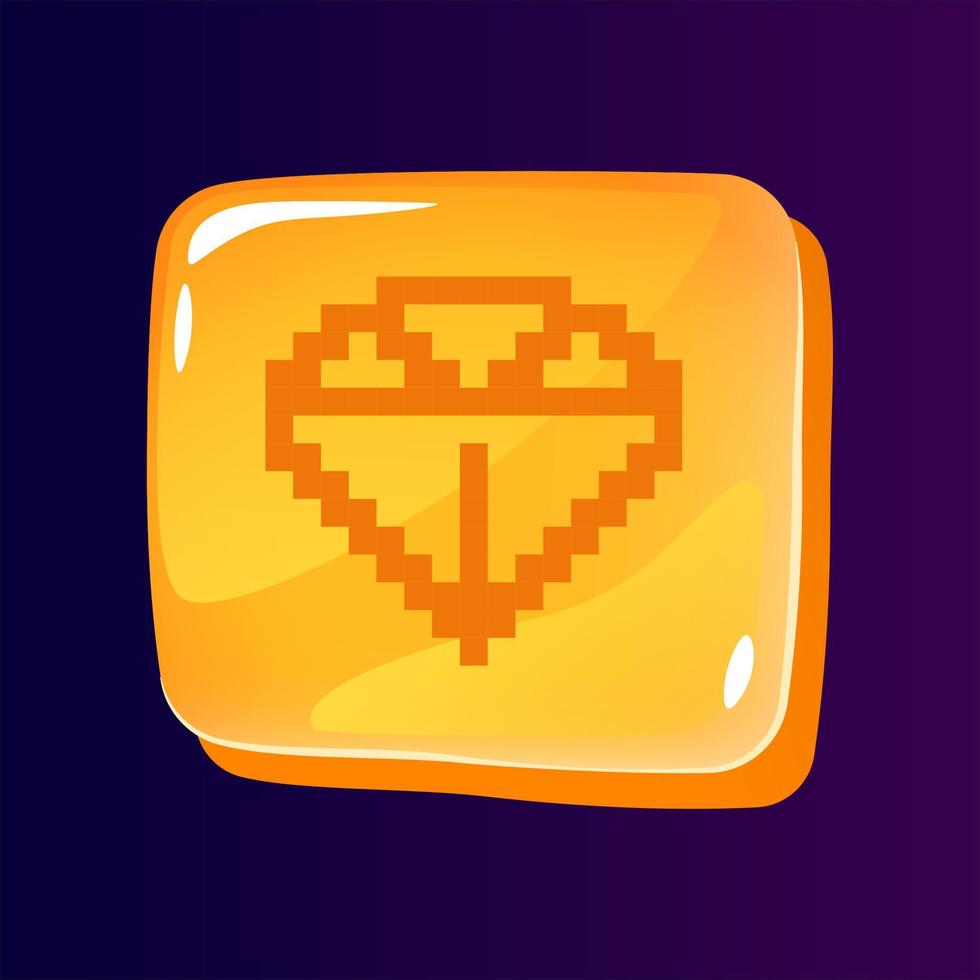 botón de interfaz de usuario brillante de diamante con icono pixelado vector