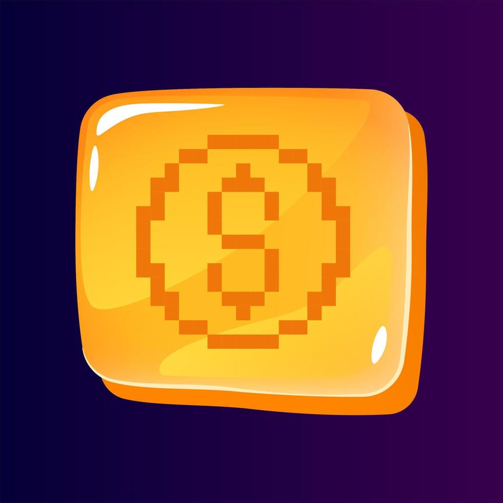 botón de interfaz de usuario brillante de transacción de dinero con icono pixelado vector