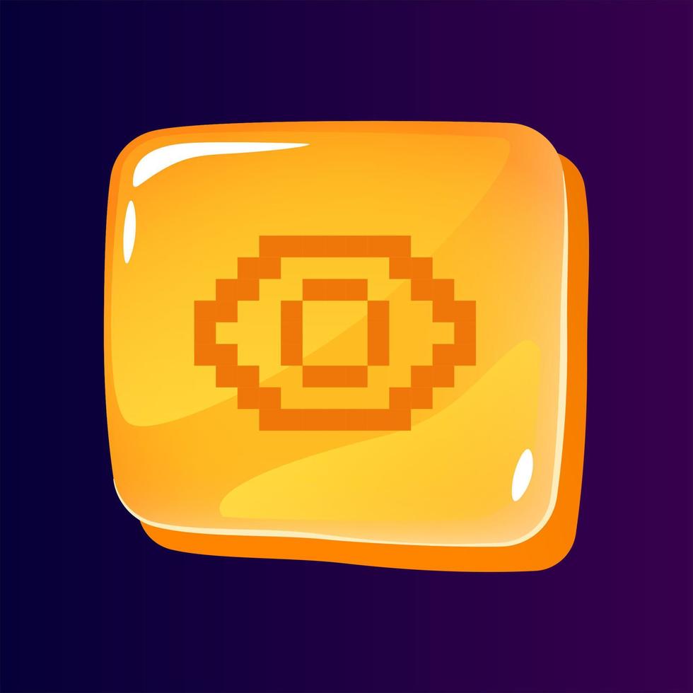 botón de interfaz de usuario brillante de ojo con icono pixelado vector