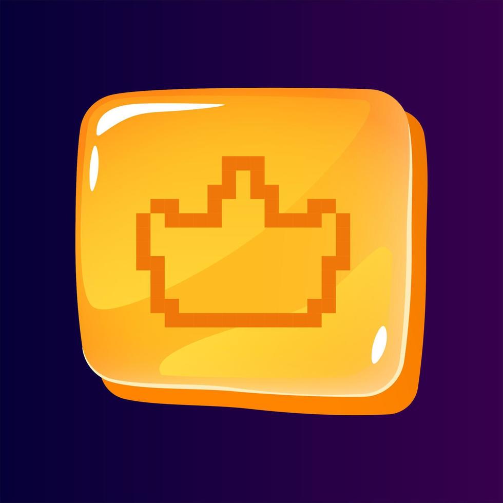 Crown glossy ui button with pixelated icon vector