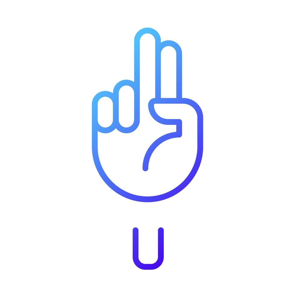 Letter U sign in ASL pixel perfect gradient linear vector icon