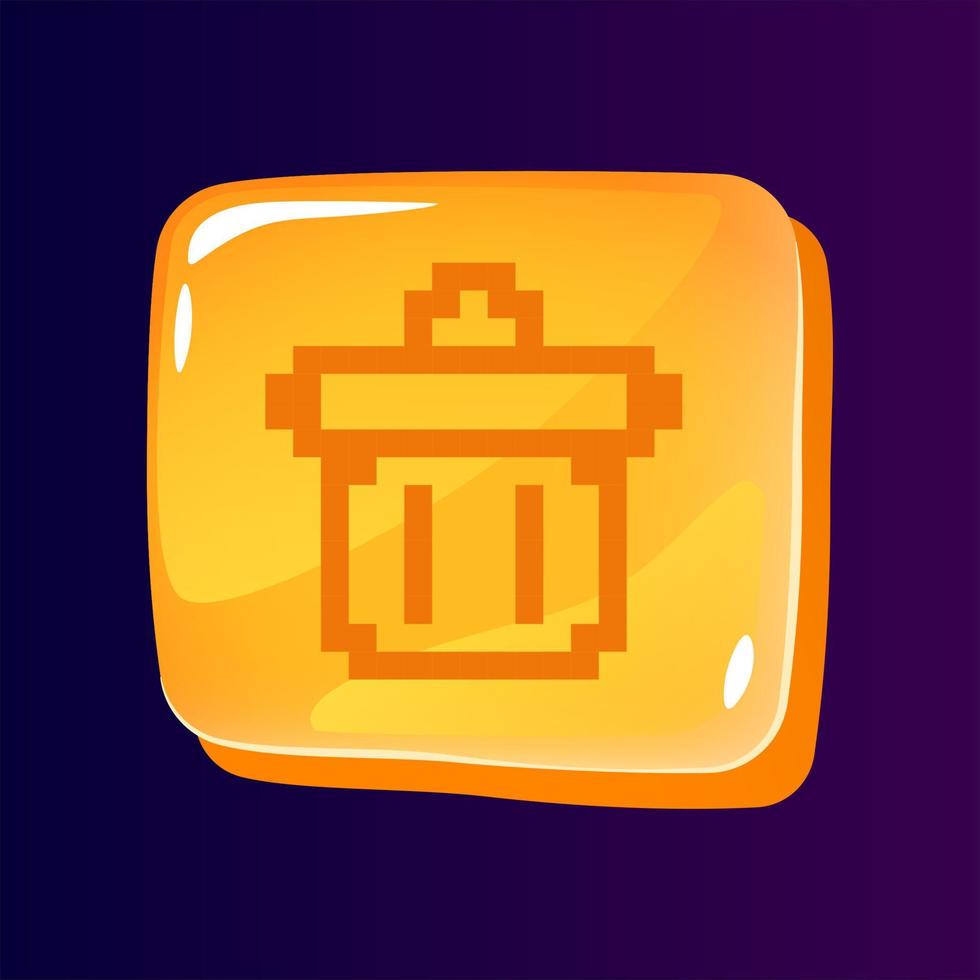 Trash can glossy ui button with pixelated icon vector