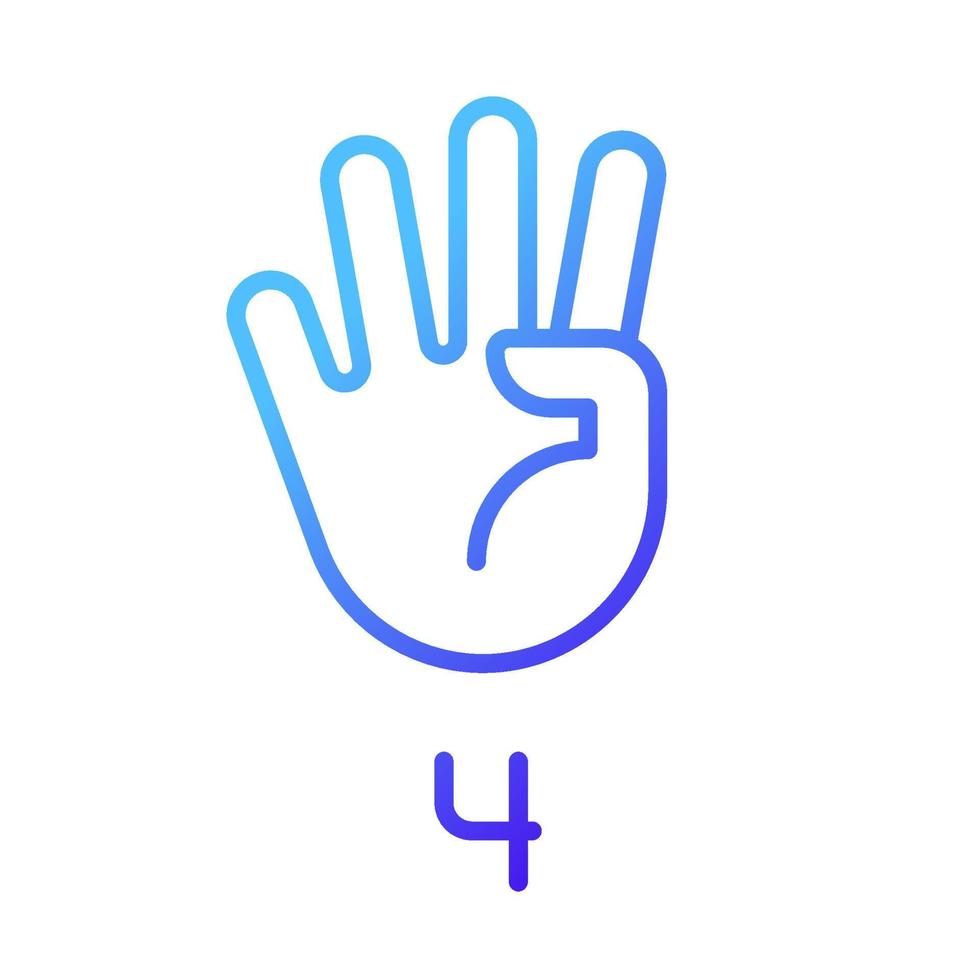 Digit four sign in ASL pixel perfect gradient linear vector icon
