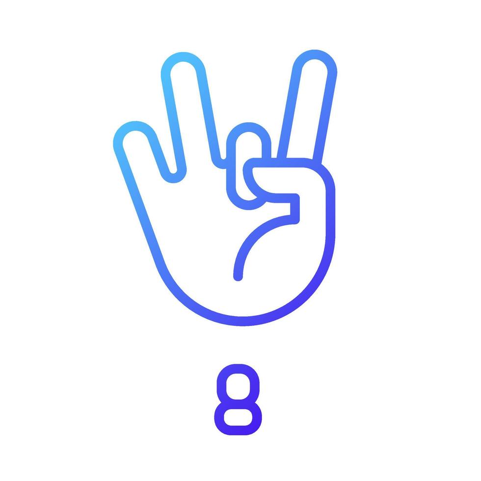Digit eight sign in ASL pixel perfect gradient linear vector icon
