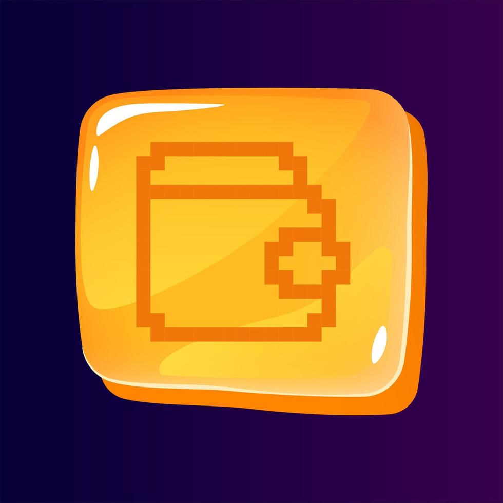 botón de interfaz de usuario brillante de billetera con icono pixelado vector
