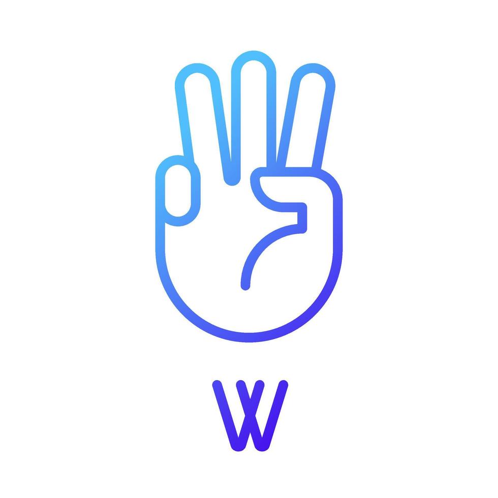 Letter W in American sign language pixel perfect gradient linear vector icon