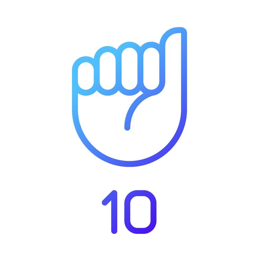 Signing digit ten in ASL pixel perfect gradient linear vector icon