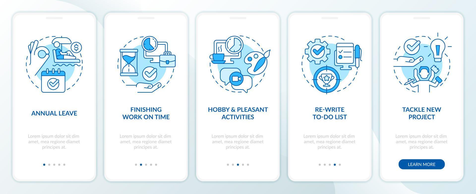 Overcome burnout blue onboarding mobile app screen vector