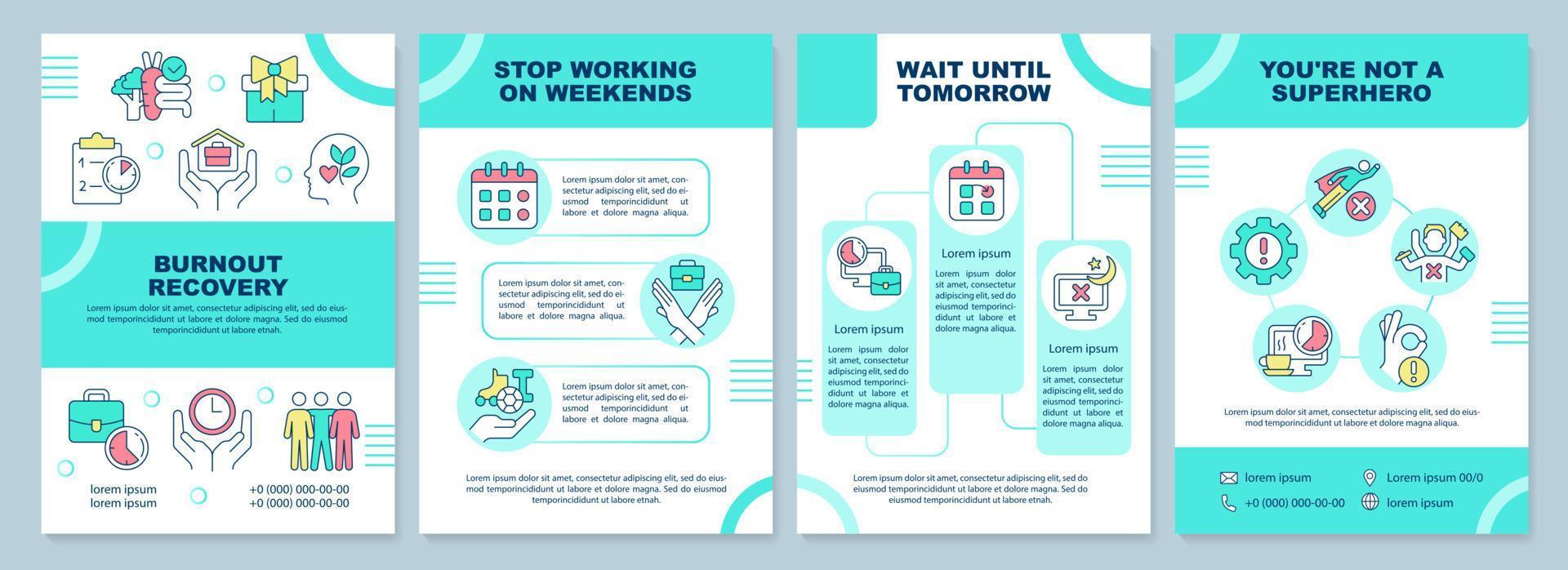 Burnout recovery turquoise brochure template vector