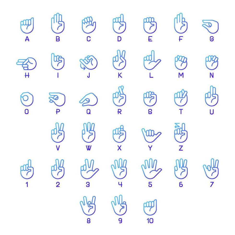 American sign language pixel perfect gradient linear vector icons set