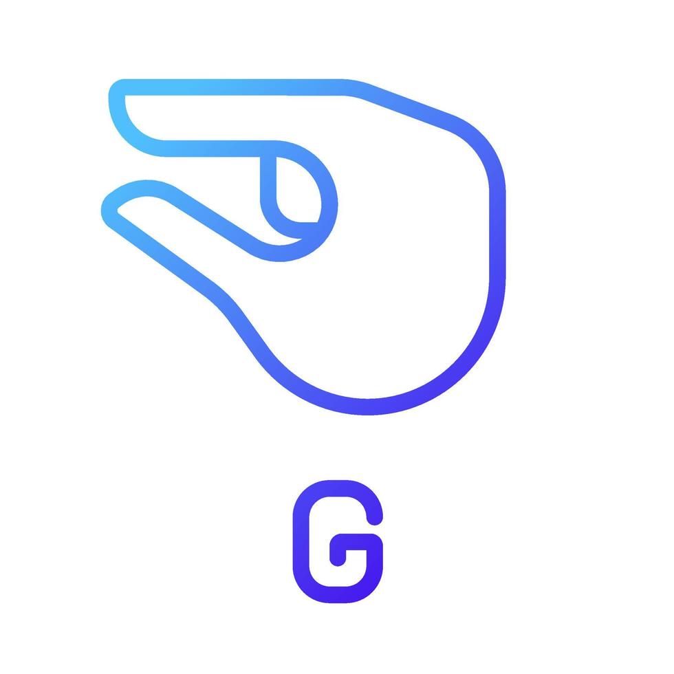 Sign for letter G in ASL pixel perfect gradient linear vector icon