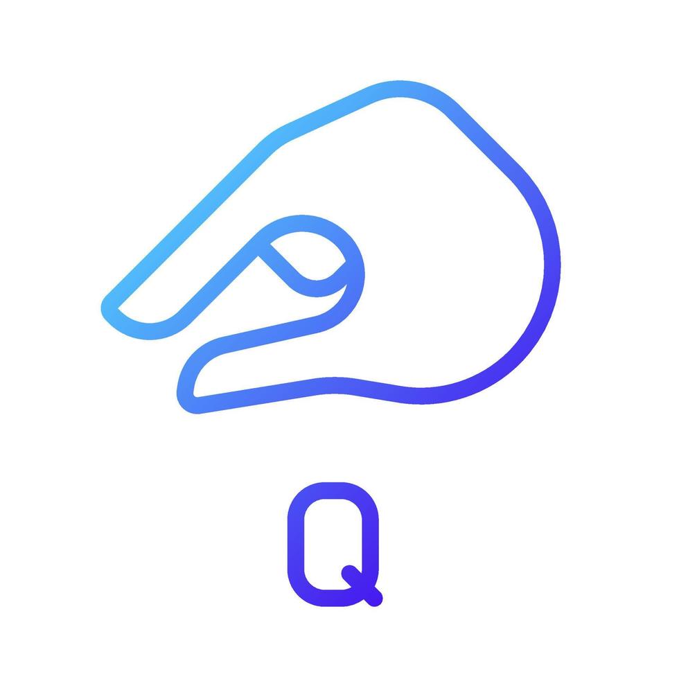 Sing for letter Q in ASL pixel perfect gradient linear vector icon