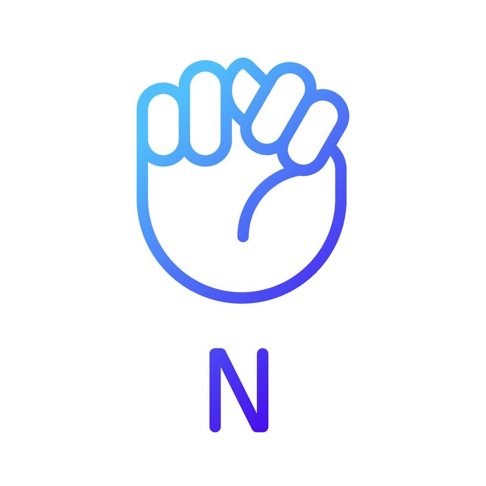 Letter N sign in ASL pixel perfect gradient linear vector icon