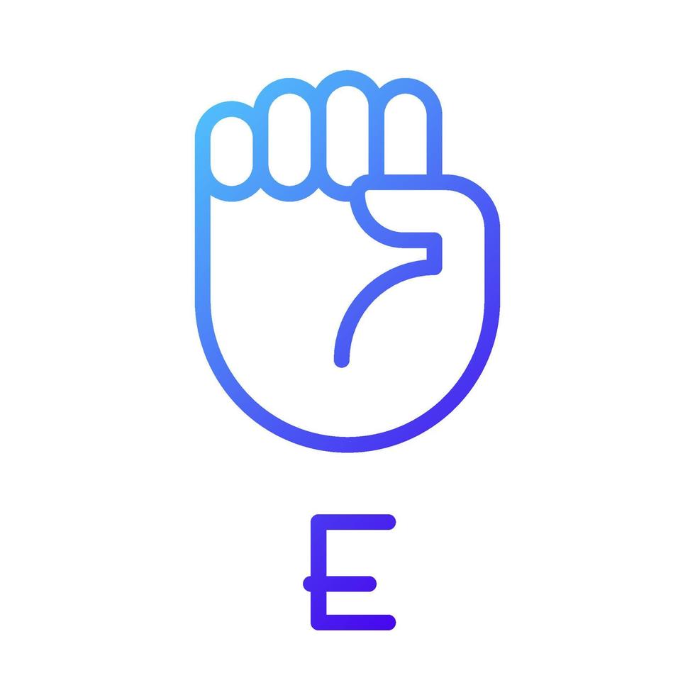 Letter E visualization in ASL pixel perfect gradient linear vector icon