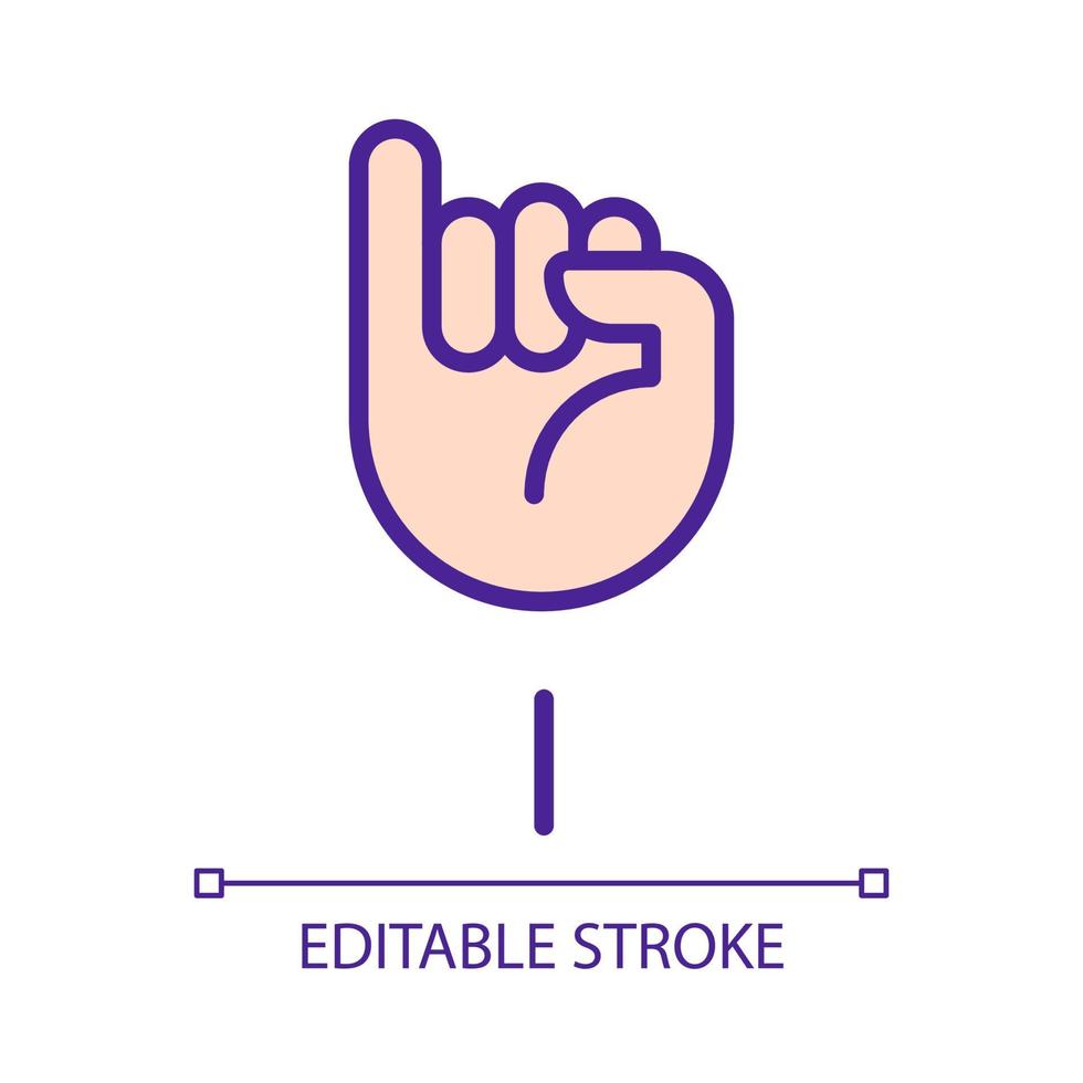 Letter I in American sign language pixel perfect RGB color icon. System of nonverbal communication. Isolated vector illustration. Simple filled line drawing. Editable stroke. Arial font used