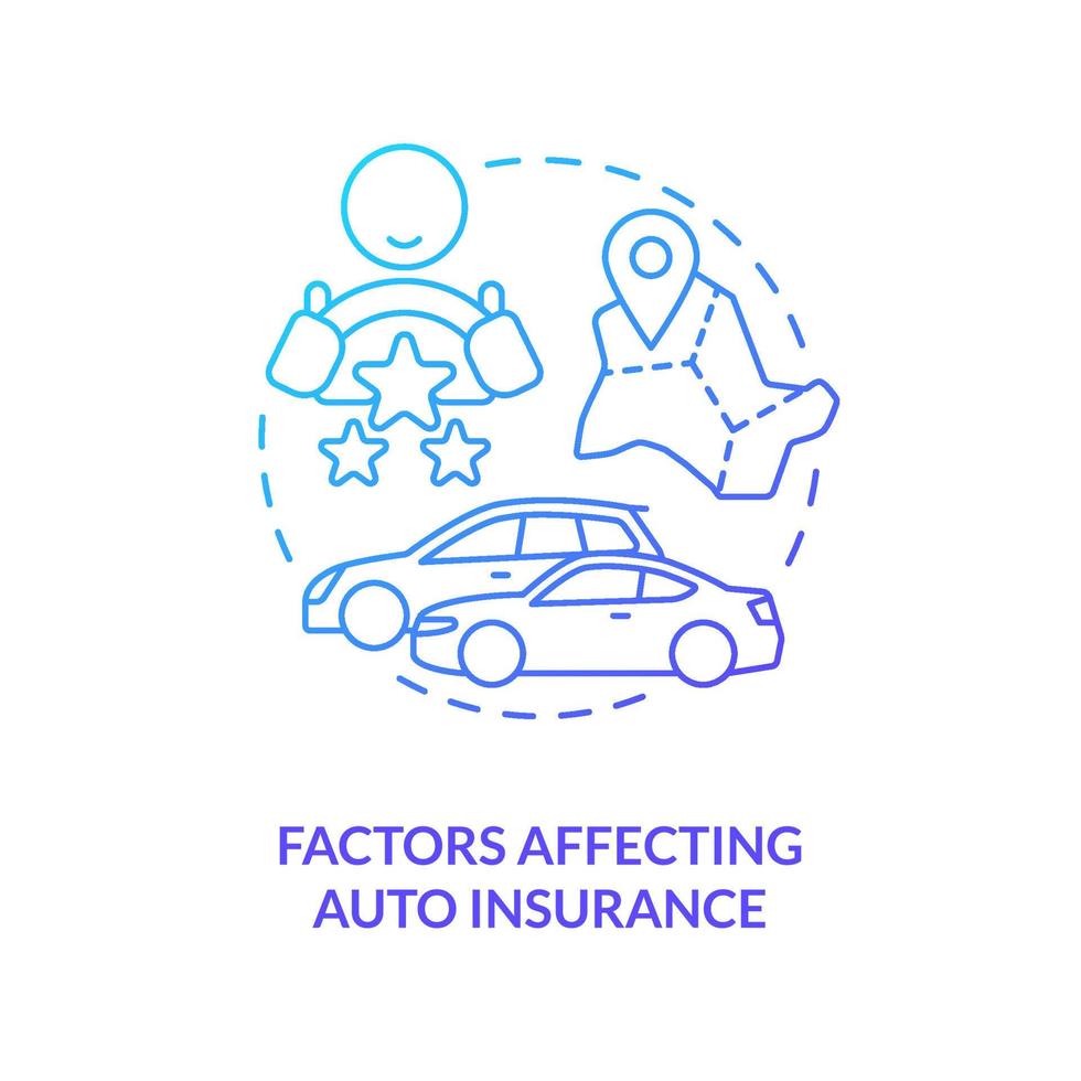 Factors affecting auto insurance blue gradient concept icon vector