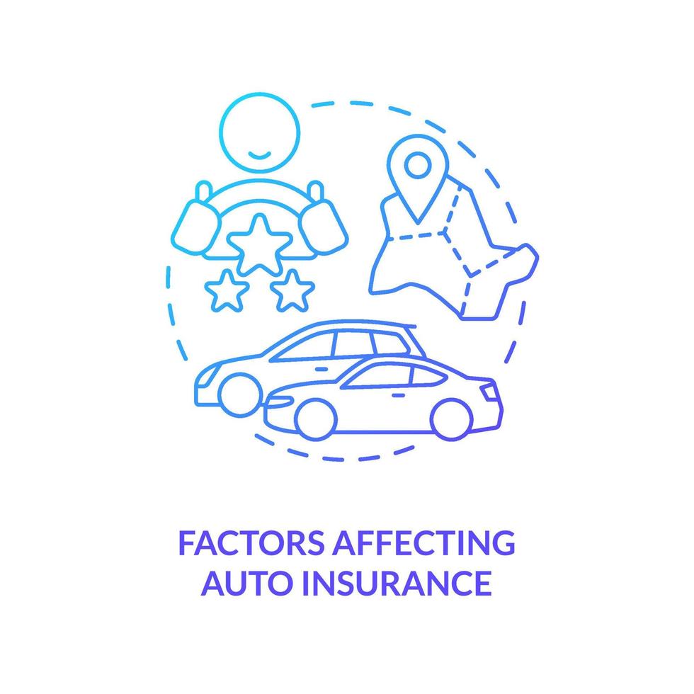 factores que afectan el icono de concepto de gradiente azul de seguro de automóvil vector