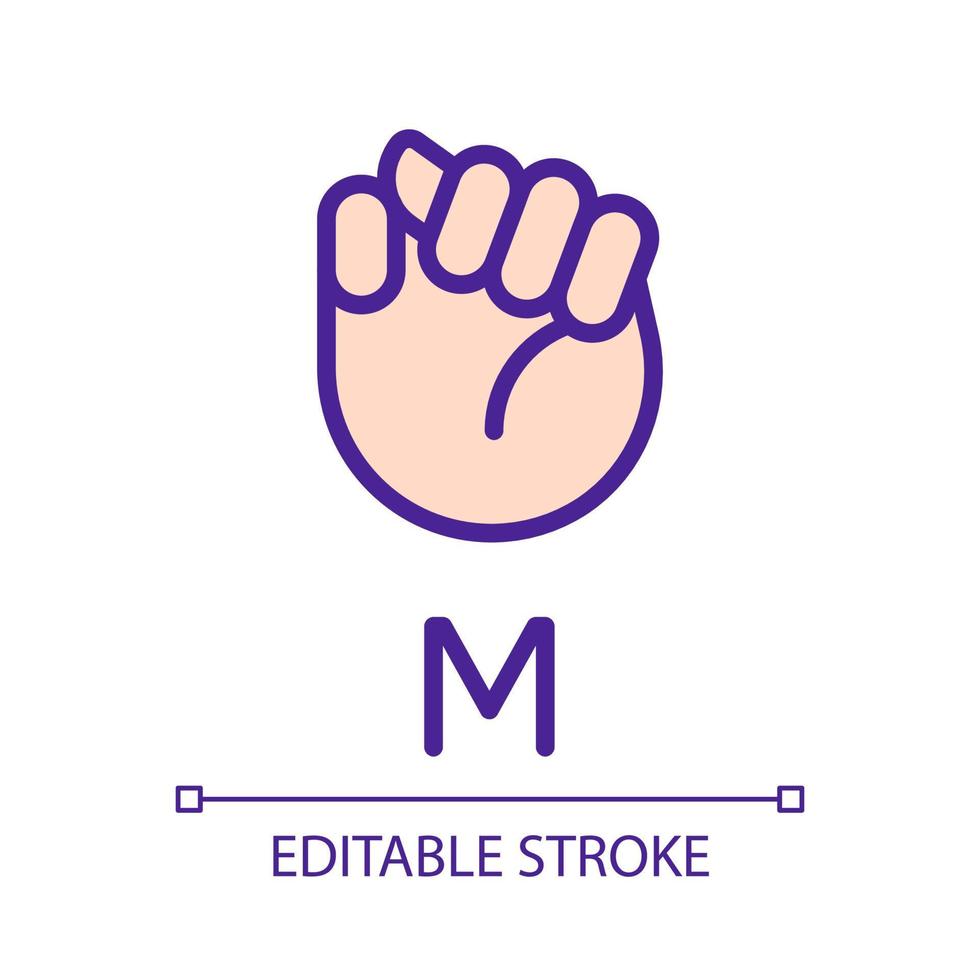 Letter N sign in ASL pixel perfect RGB color icon. Communication system. Visual modality. Isolated vector illustration. Simple filled line drawing. Editable stroke. Arial font used