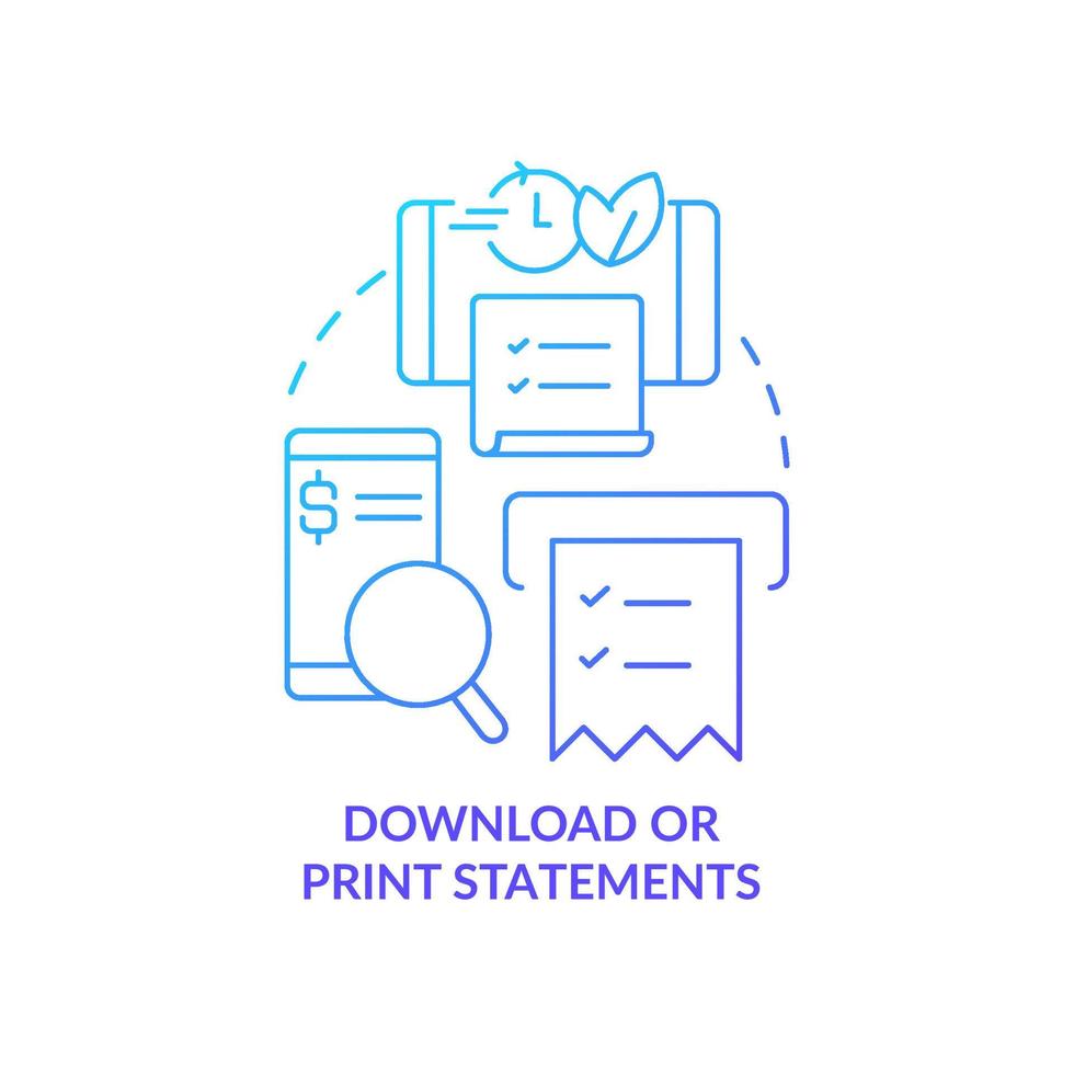 Online statements blue gradient concept icon. Account activity. Financial service. Mobile banking benefit abstract idea thin line illustration. Isolated outline drawing. Myriad Pro-Bold font used vector