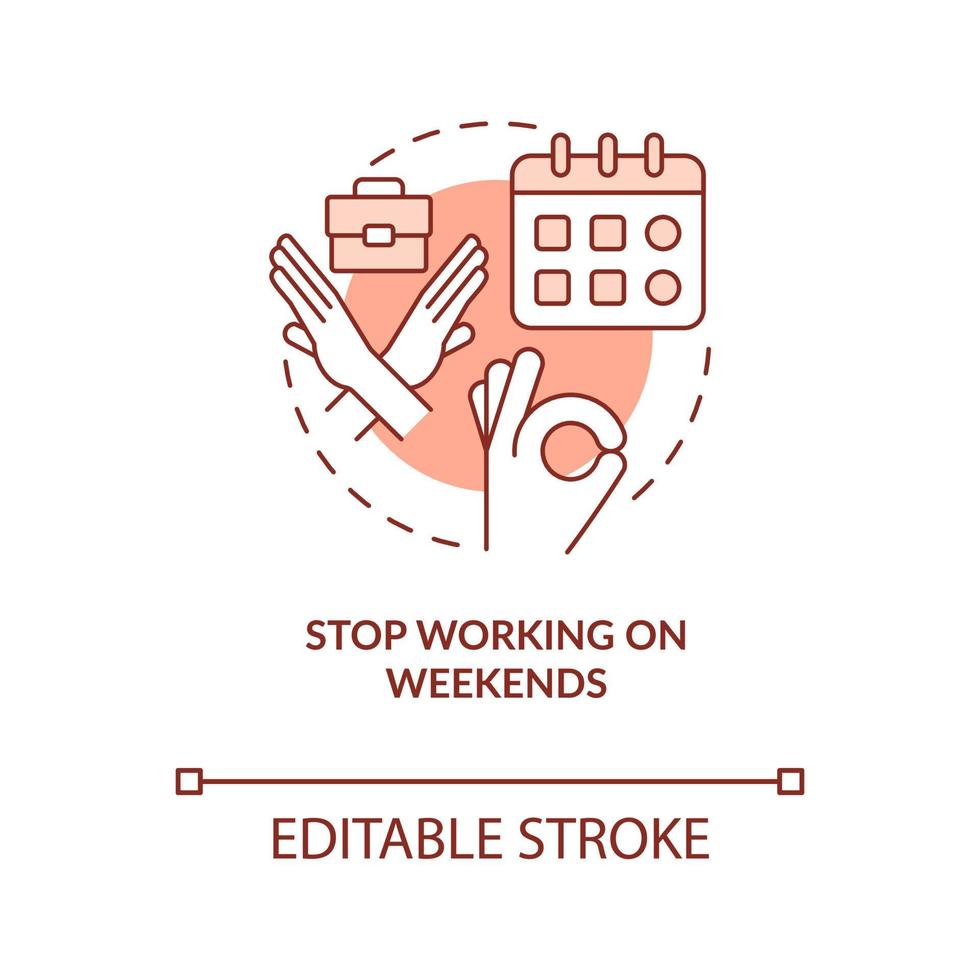 Stop work on weekends terracotta concept icon. Prevent burnout. Provide day off abstract idea thin line illustration. Isolated outline drawing. Editable stroke. Arial, Myriad Pro-Bold fonts used vector