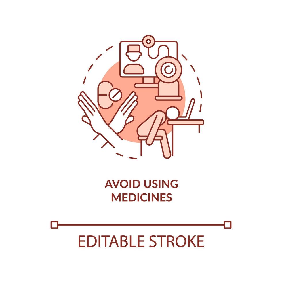 Avoid using medicines terracotta concept icon. Stop self-medication abstract idea thin line illustration. Isolated outline drawing. Editable stroke. Arial, Myriad Pro-Bold fonts used vector