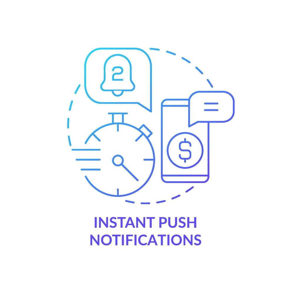 Real time transaction notifications blue gradient concept icon. Customer service. Secure e banking feature abstract idea thin line illustration. Isolated outline drawing. Myriad Pro-Bold font used vector