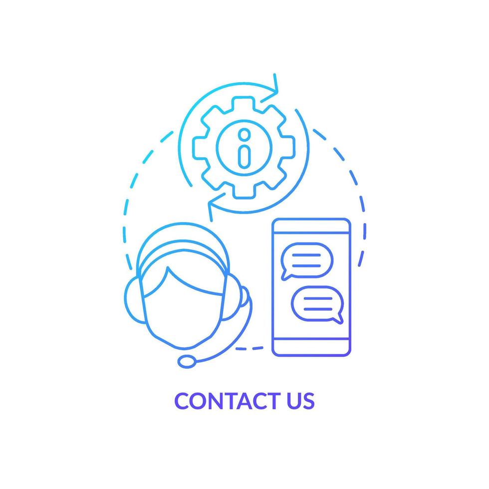 formulario de contacto icono de concepto de gradiente azul. centro de llamadas. Servicio al Cliente. banca en línea. registro de aplicaciones idea abstracta ilustración de línea delgada. dibujo de contorno aislado. innumerables fuentes pro-bold utilizadas vector
