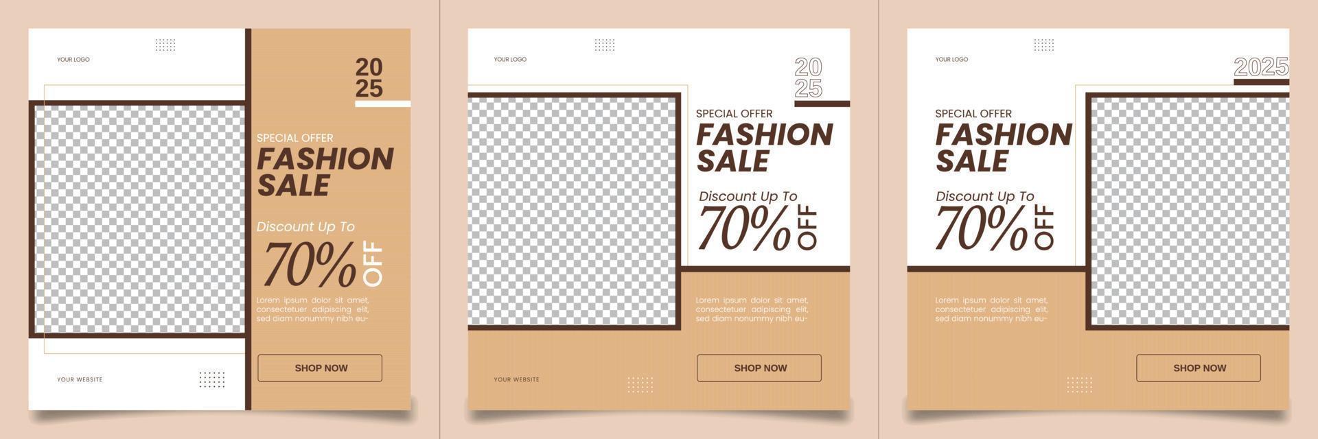 diseño de banner de publicación de redes sociales de venta de moda. conjunto de diseño de banner de publicación de medios de venta de moda. banner de promoción de venta de moda. plantilla de venta de moda para publicidad en redes sociales. vector