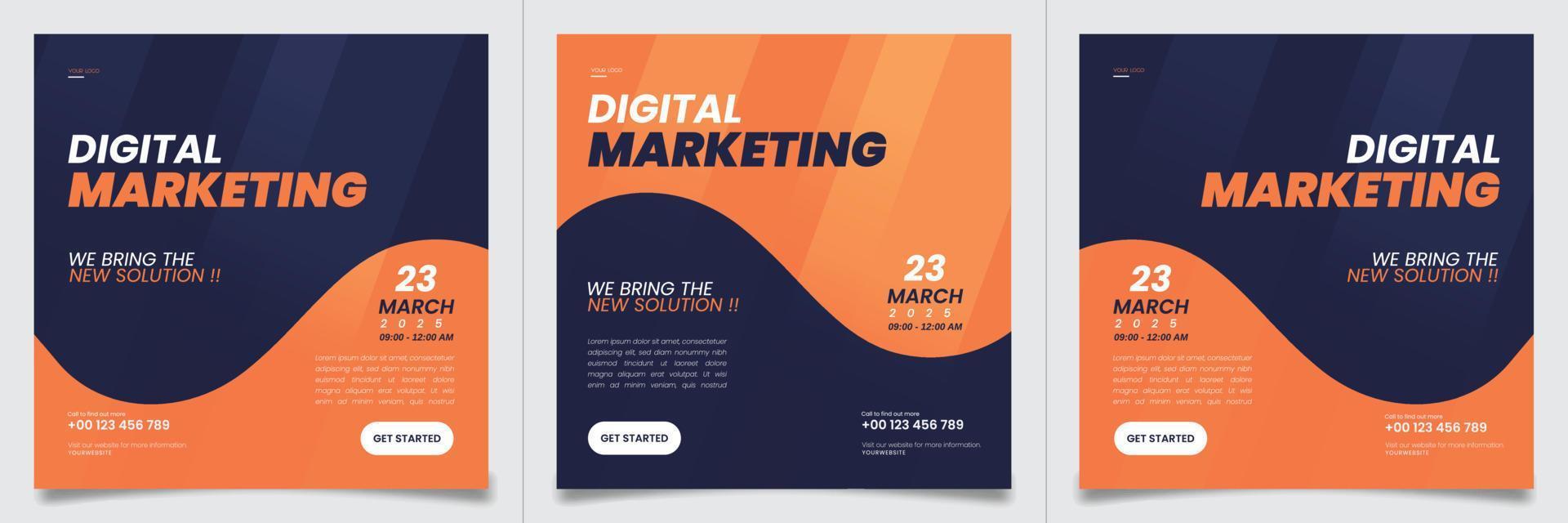 Digital Marketing Social Media Post Banner Design. Digital Marketing Media Post Banner Design Set. Digital Marketing Promotion Banner. Digital Marketing Template for Social Media Advertising. vector