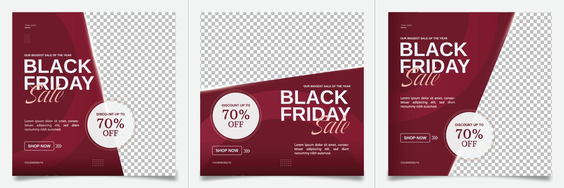 Black Friday Sale Social Media Post Banner Design. Black Friday Sale Media Post Banner Design Set. Black Friday Sale Promotion Banner. Black Friday Sale Template for Social Media Advertising. vector