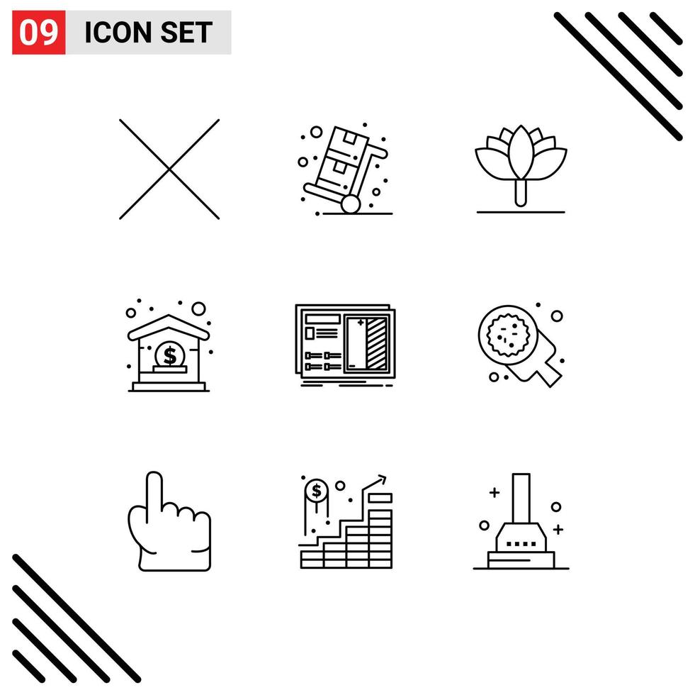 9 iconos creativos signos y símbolos modernos del diseño del plan flor de primavera blueprint dólar elementos de diseño vectorial editables vector